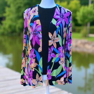 Ronni Nicole Bold Floral Open Front Jacket Cardigan Top Long Sleeve (Sz PS)